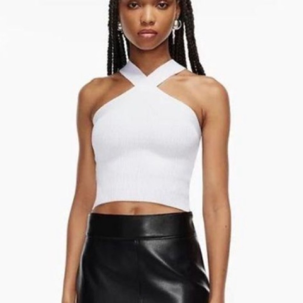 Aritzia White Sculpt Knit Cross Tank